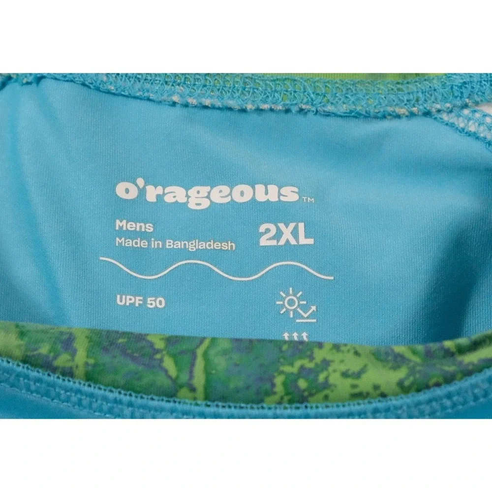 O'Rageous Rash Guard Men 2XL‎ Blue Ocean Wave Long Sleeve Performance Swim Shirt